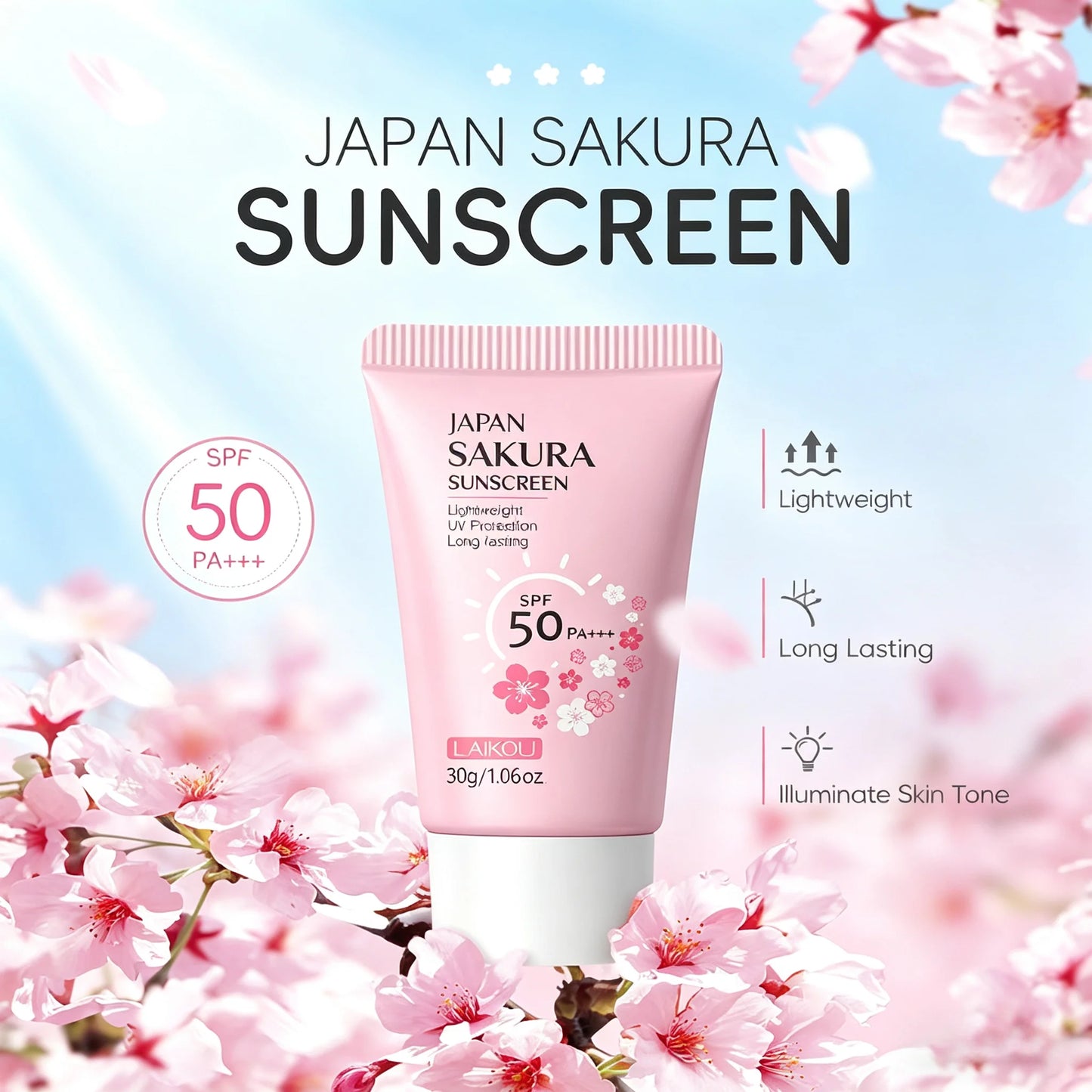 LAIKOU Sakura SunShield SPF50+ Sunscreen Cream ☀️